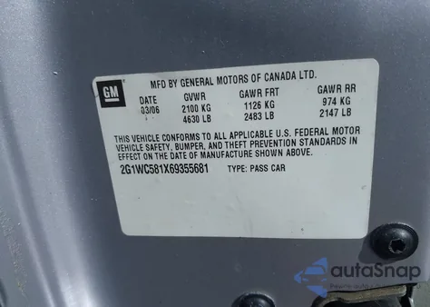 2006 Chevrolet Impala Lt from USA, damaged, VIN 2G1WC581X69355681